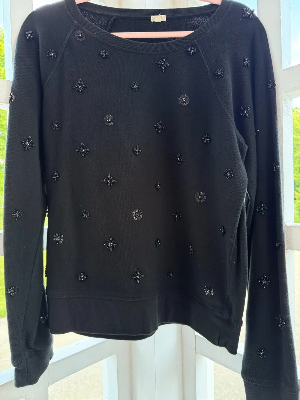 J Crew L Jeweled Black Long-Sleeve Sweatshirt